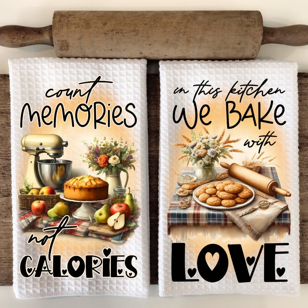 Count Memories Dish Towel Set, Kitchen Towels, Funny Kitchen Tea Towel